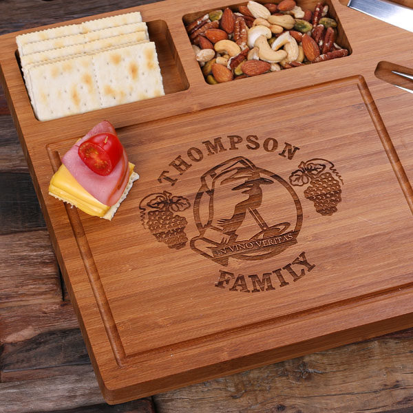 Personalized Cheese & Cracker Board with 3 Cutting Tools Closeup 2 T-025209
