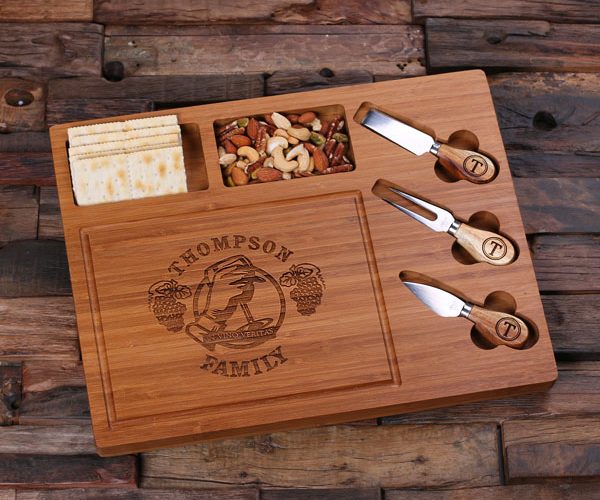 Personalized Cheese & Cracker Board with 3 Cutting Tools T-025209
