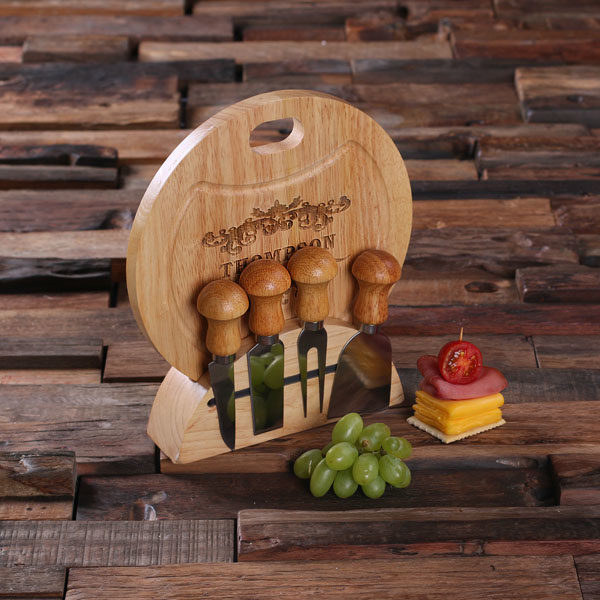 Personalized Cheese Serving Tray, Cheese Knife Set & Holder Stand T-025211