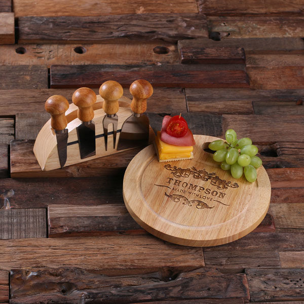 Personalized Cheese Serving Tray, Cheese Knife Set & Holder T-025211