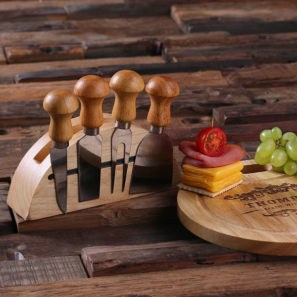 Personalized Cheese Serving Tray, Cheese Knife Set & Holder Tool Closeup T-025211