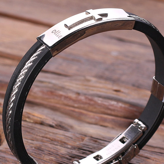 Personalized Christian Motif Stainless Steel Bracelet Close Up T-024980