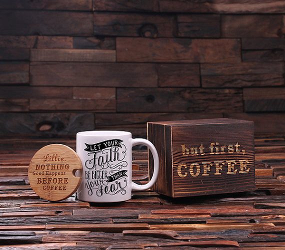 Personalized Coffee Mug, Lid & Custom Tea Box – Faith Print Complete T-024969-00034