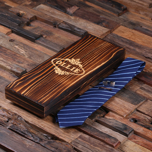 Personalized Dark Blue Tie Gift Set with Cuff Links & Tie Clip T-025220-DarkBlue