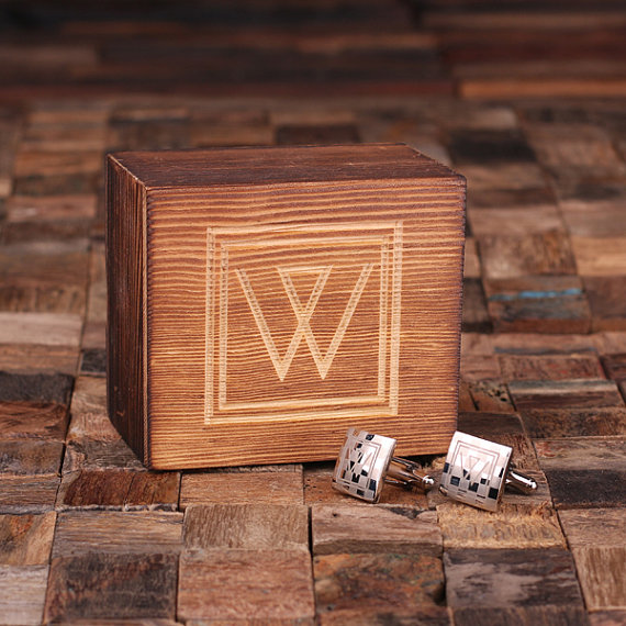 Personalized Engraved Checkered Monogram Cuff Link Set & Box T-025062 Personalized Engraved Checkered Monogram Cuff Link Set & Box T-025062