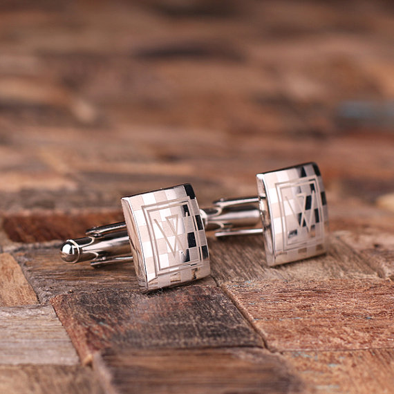 Personalized Engraved Checkered Monogram Cuff Link Set T-025062 Personalized Engraved Checkered Monogram Cuff Link Set T-025062