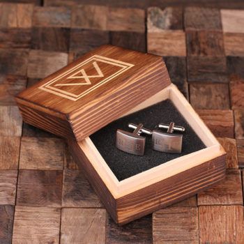 Personalized Engraved Classic Monogram Cuff Links & Wood Box T-025069