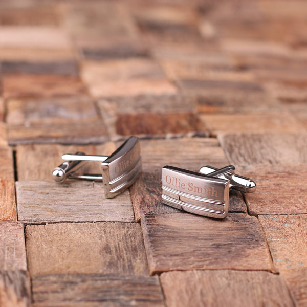 Personalized Engraved Classic Rectangular Cuff Link Set Side Profile T-025053