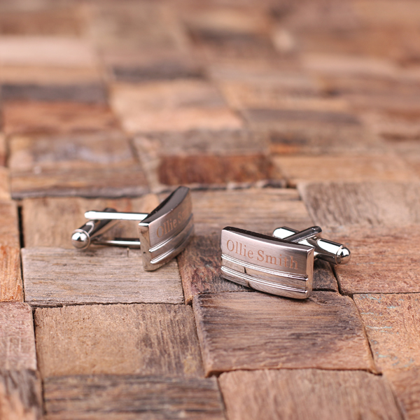 Personalized Engraved Classic Rectangular Cuff Link Set Side Profile T-025053 Personalized Engraved Classic Rectangular Cuff Link Set Side Profile T-025053