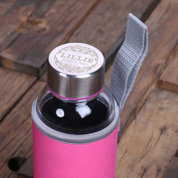 Personalized Glass Insulated Water Bottle in Pink Cap Personalization T-025252-Pink