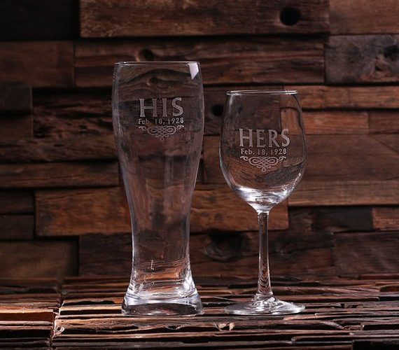 Personalized His and Hers Mr. & Mrs. Wine and Beer Glass T-025135