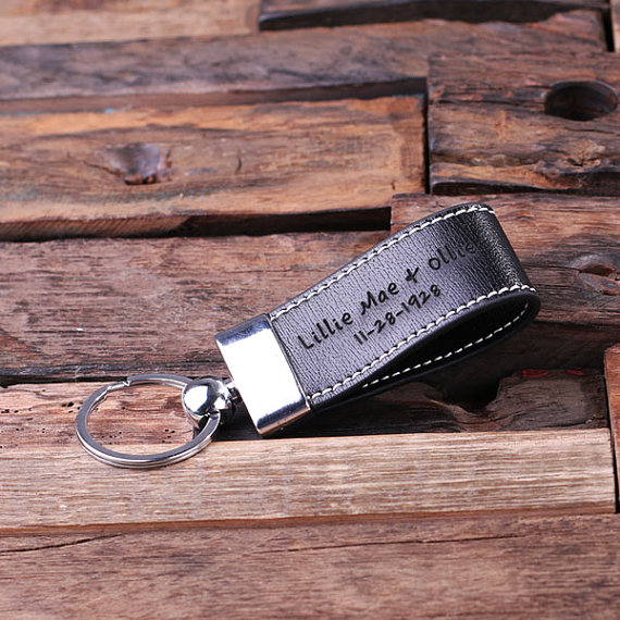 Personalized Leather Key Chain T-025117-Black