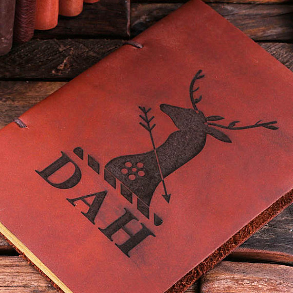 Personalized Leather Notebook Journal Diary – Buck Print T-024205-00060 (1)