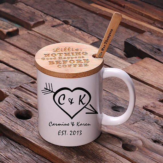 Personalized Lid & Teaspoon Set inside 12 oz Mug – Couples Print