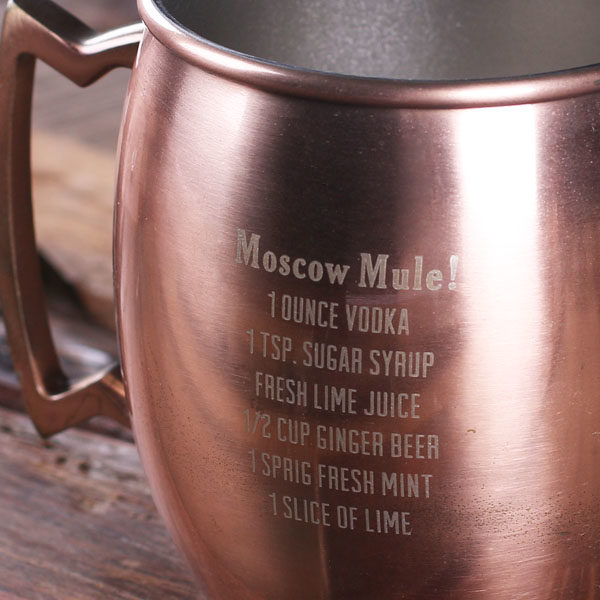 Personalized Moscow Mule Stainless Steel Copper Finished Mug Closeup Engraving T-025179