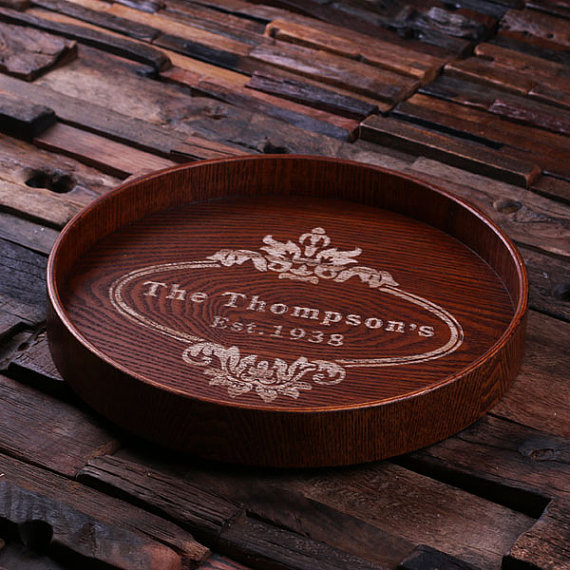 Personalized Natural Wood Party & Event Round Serving Tray T-024580 (1)