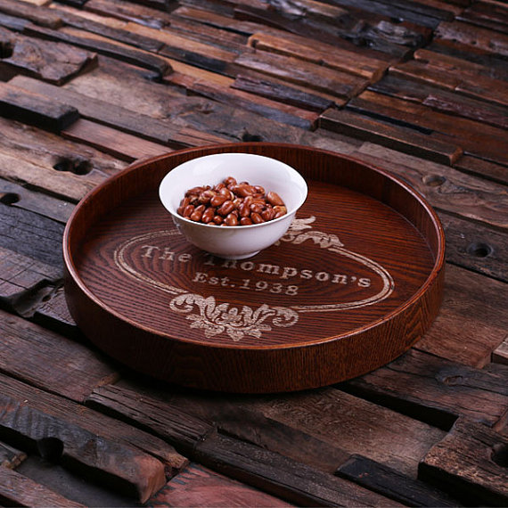 Personalized Natural Wood Party & Event Round Serving Tray T-024580 (2)