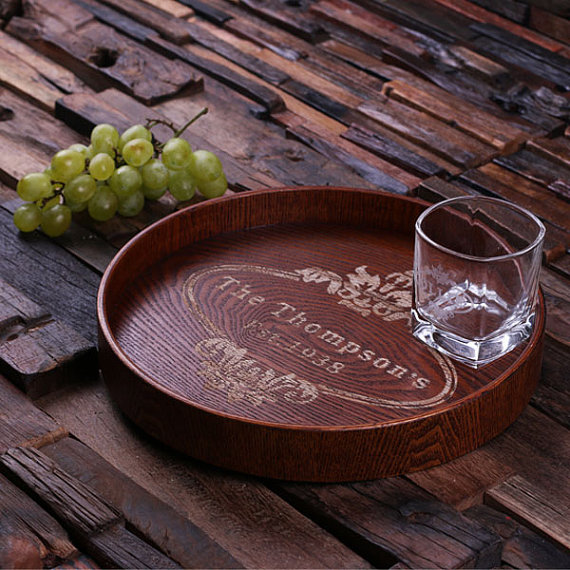 Personalized Natural Wood Party & Event Round Serving Tray T-024580 (3)