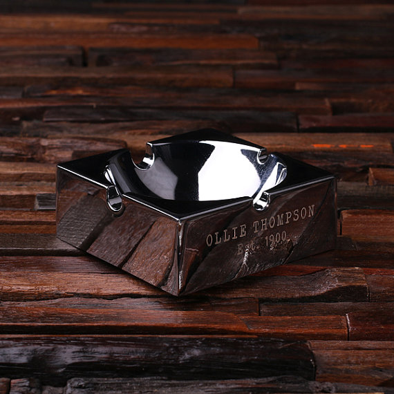 Personalized Polished Stainless Steel Smoker's Ashtray T-024977