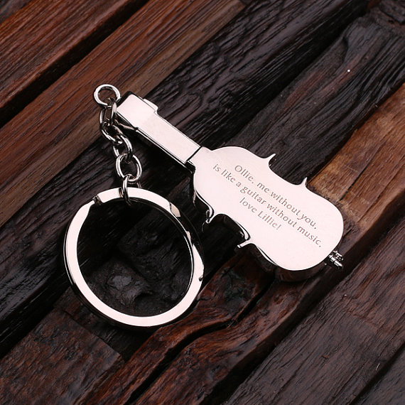 Personalized Polished Stainless Steel Violin Key Chain Back Engraving T-025091
