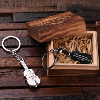 Personalized Polished Stainless Steel Violin Key Chain & Box T-025091