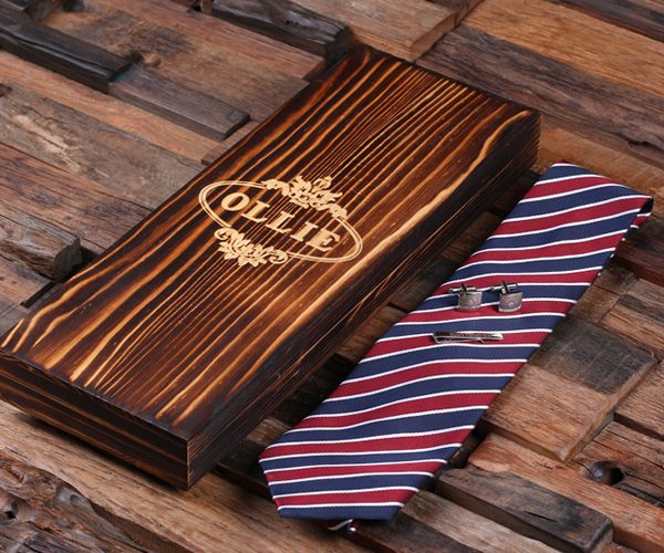 Personalized Red White & Blue Tie Gift Set with Cuff Links & Tie Clip T-025220-RedWhiteBlue