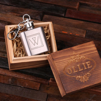 Personalized Stainless Steel 1-oz Flask Key Chain & Gift Box T-024989
