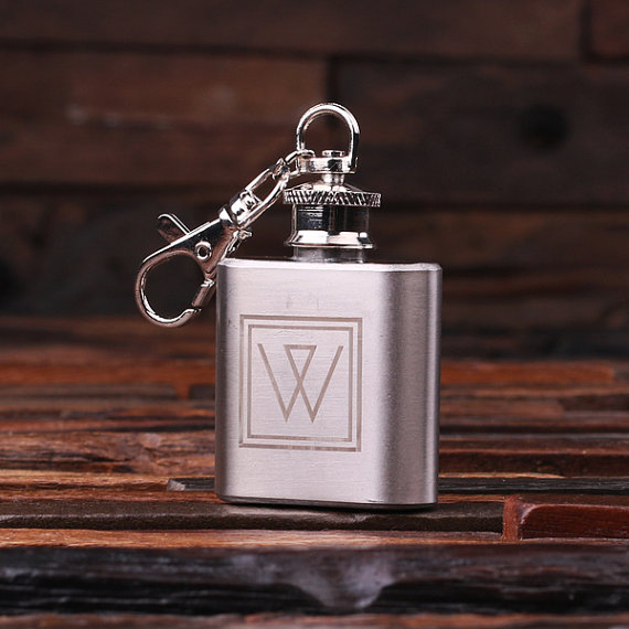 Personalized Stainless Steel 1-oz Flask Key Chain T-024989 Personalized Stainless Steel 1-oz Flask Key Chain T-024989