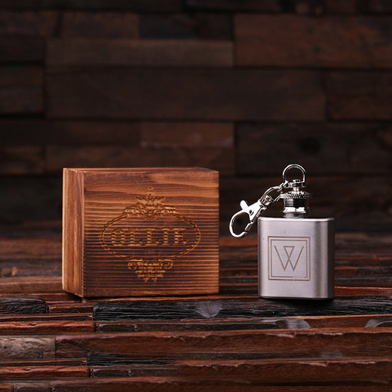 Personalized Stainless Steel 1-oz Flask Key Chain with Gift Box T-024989 Personalized Stainless Steel 1-oz Flask Key Chain with Gift Box T-024989