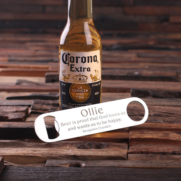 Personalized Stainless Steel Beer Bottle Opener Quote 3 Close Up T-025085