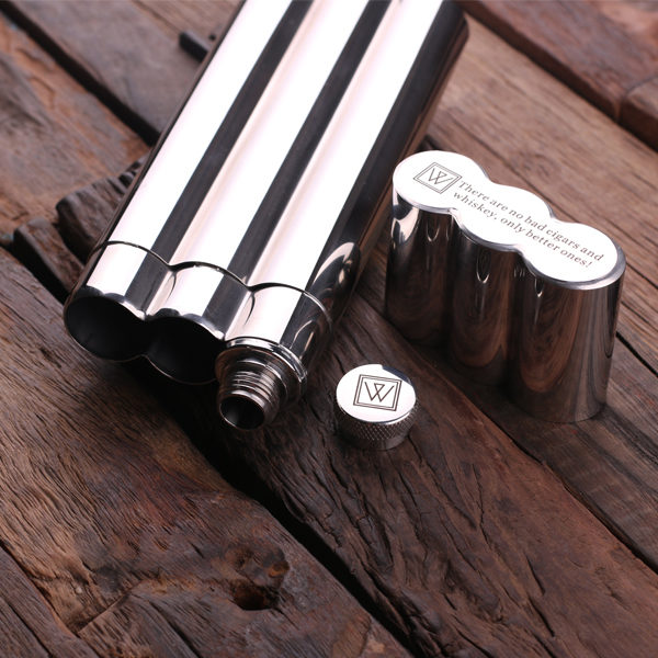 Personalized Stainless Steel Cigar Holder & Flask Engraved T-025040
