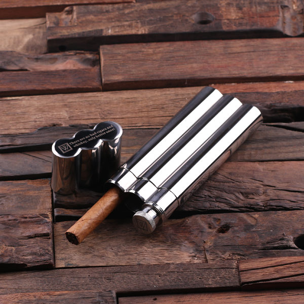 Personalized Stainless Steel Cigar Holder, Flask Top T-025040