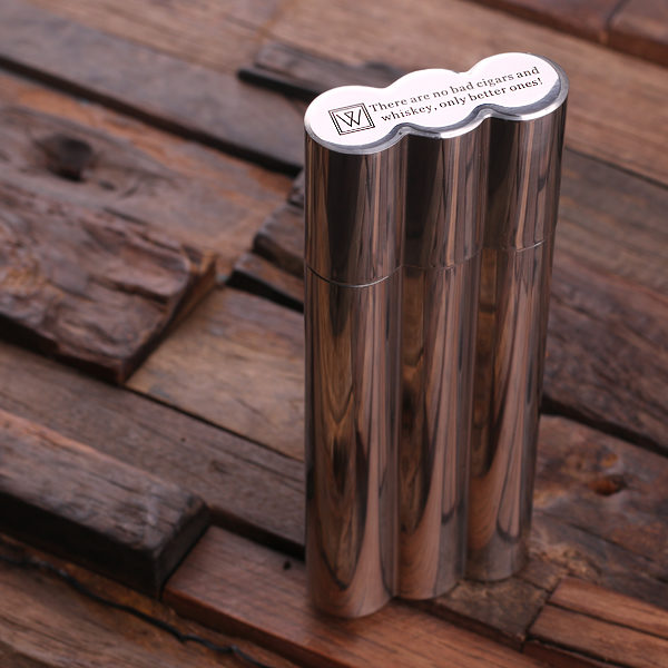 Personalized Stainless Steel Cigar Holder & Flask Whole T-025040