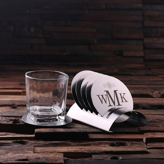 Personalized Stainless Steel Coaster Inside Holder T-025071
