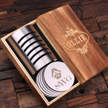 Personalized Stainless Steel Coaster with Holder & Gift Box T-025071