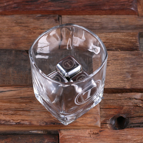 Personalized Stainless Steel Ice Cubes in Whiskey Glass T-025245