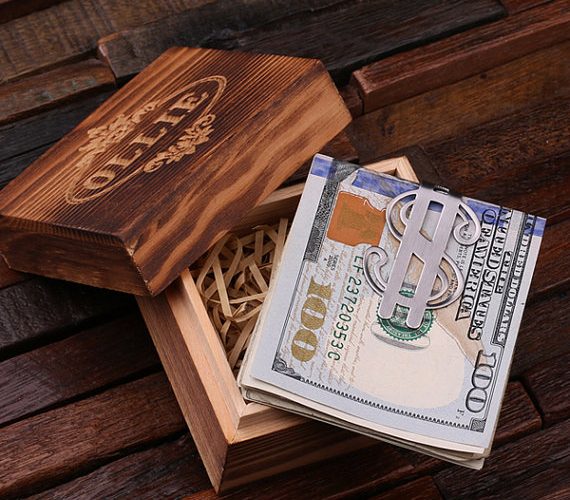 Personalized Stainless Steel Money Sign Money Clip & Box T-024994