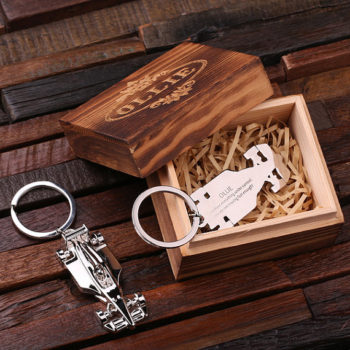 Personalized Stainless Steel Racing Car Keychain & Box T-025089