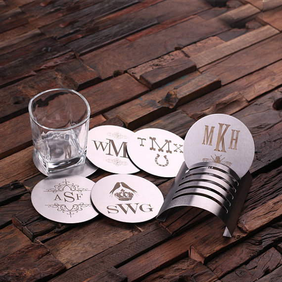 Personalized Stainless Steel Round Coasters with Stand Display T-025070