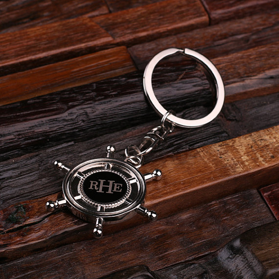 Personalized Stainless Steel Ship Helm Keychain T-025090