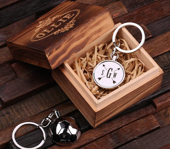 Personalized Stainless Steel Soccer Ball Keychain & Box T-025076