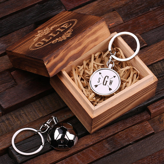 Personalized Stainless Steel Soccer Ball Keychain & Box T-025076