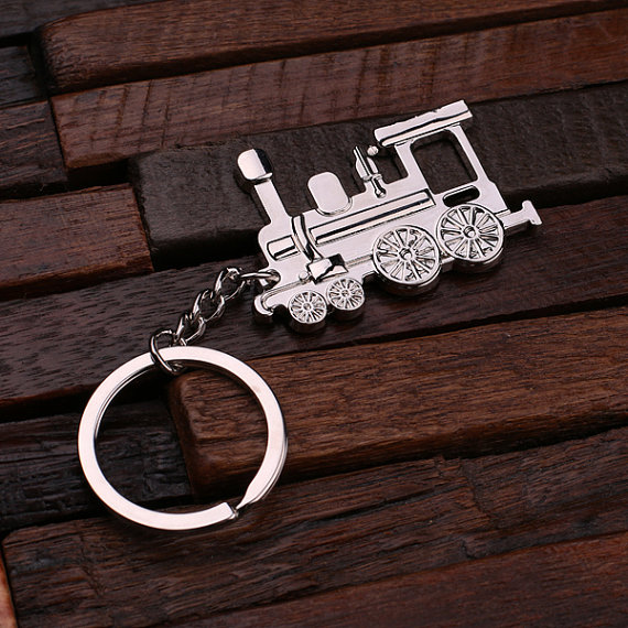 Personalized Stainless Steel Train Conductor Key Chain Close Up T-025093