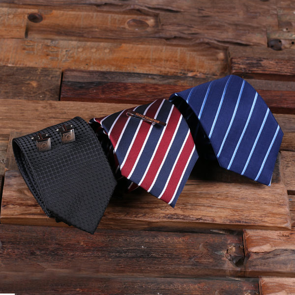 Personalized Tie Gift Set with Cuff Links & Tie Clip All Colors T-025220-Black