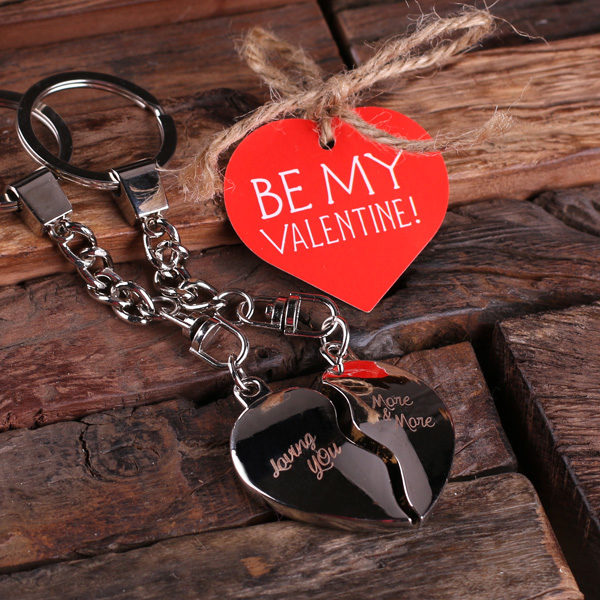 Personalized Valentine’s Day Double Heart Key Chain Set T-025106