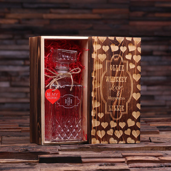 Personalized Valentine’s Day Whiskey Decanter & Wood Gift Box T-025108