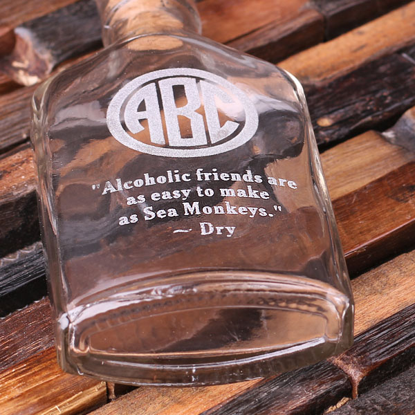 Personalized Vintage Style Whiskey Flask & Antique Stopper Engraving Closeup T-025137 Personalized Vintage Style Whiskey Flask & Antique Stopper Engraving Closeup T-025137