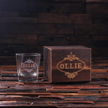 Personalized Whiskey Scotch Glass & Keepsake Wood Box Set T-024971