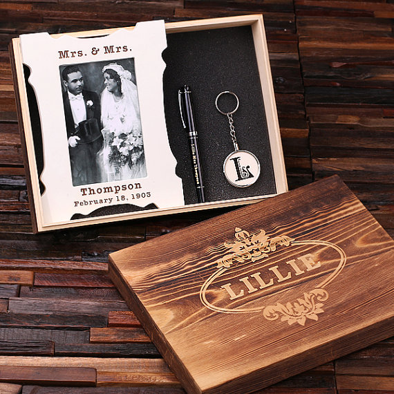 Personalized Women’s Frame, Keychain & Pen Inside Wood Box Gift Set T-024964