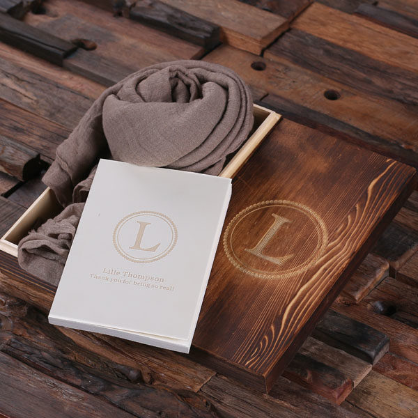 Shawl & Personalized Journal Inside Keepsake Box Gift Set in Putty T-025133-Putty